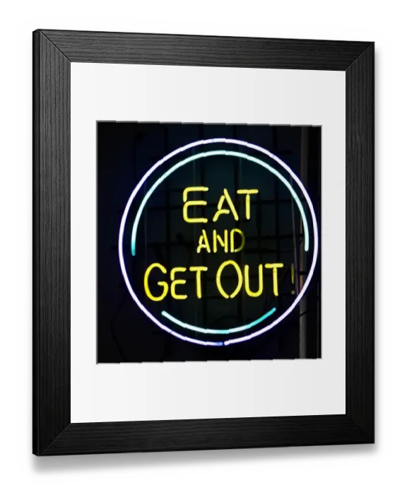Framed Print : USA, Illinois, Chicago. Humorous neon sign at a diner Framed Print : USA, Illinois, Chicago. Humorous neon sign at a diner
