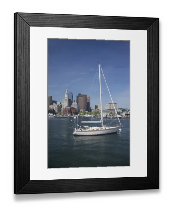Framed Print : USA, New England, Massachusetts, Boston, Long Wharf, sailboat in Boston Harbor Framed Print : USA, New England, Massachusetts, Boston, Long Wharf, sailboat in Boston Harbor