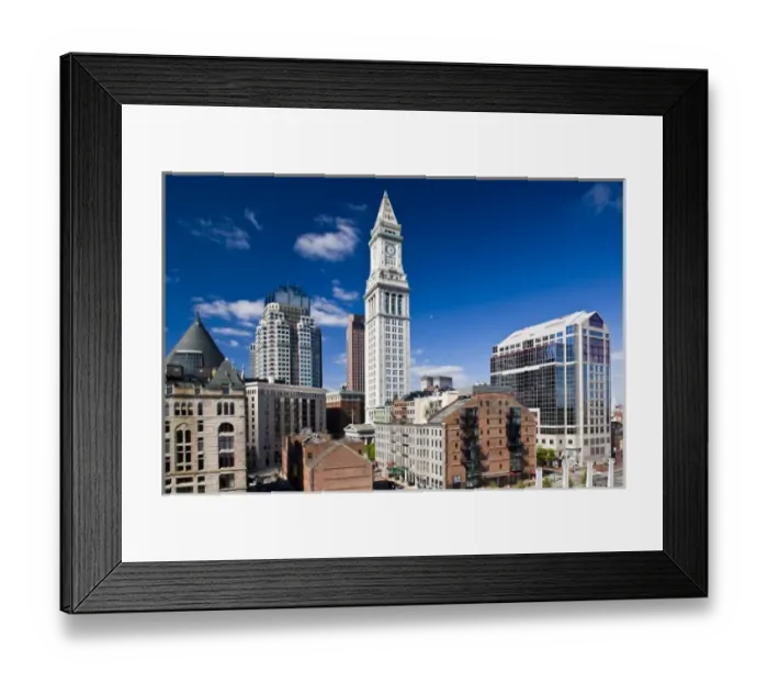 Framed Print : USA, Massachusetts, Boston. Atlantic Avenue Greenway and Customs House, elevated view Framed Print : USA, Massachusetts, Boston. Atlantic Avenue Greenway and Customs House, elevated view