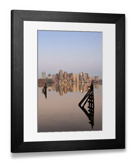 Framed Print : USA, Massachusetts, Boston. Financial District from Logan Airport, East Boston, dawn Framed Print : USA, Massachusetts, Boston. Financial District from Logan Airport, East Boston, dawn