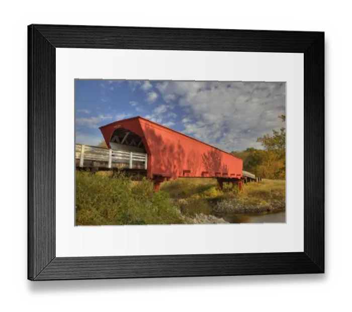 Framed Print : IA, Madison County, Roseman Covered Bridge, built in 1883, spans Middle River Framed Print : IA, Madison County, Roseman Covered Bridge, built in 1883, spans Middle River