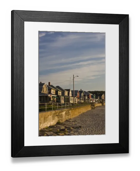 Framed Print : USA, Massachusetts, Cape Ann, Rockport. Long Beach beachhouses, sunrise