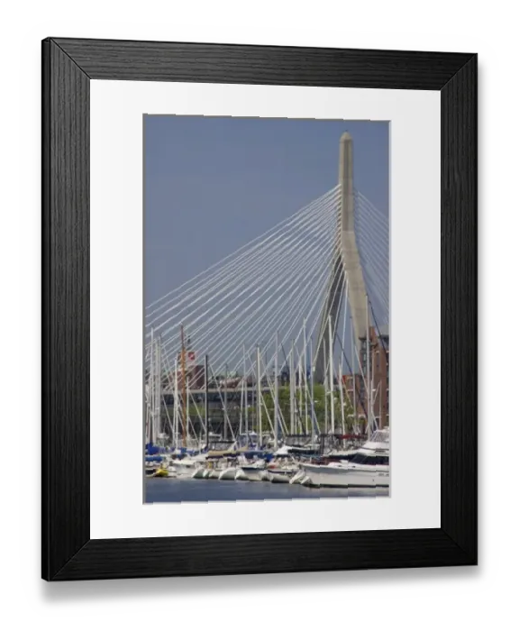 Framed Print : USA, New England, Massachusetts, Boston, boats docked in Charlestown, Leonard P Zakim