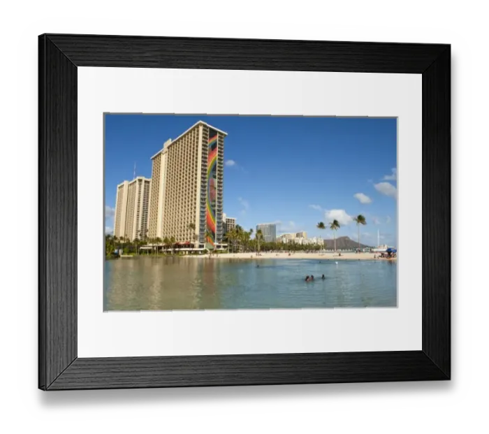 Framed Print : Honolulu, Hawaii. Lake and skyline of Rainbow Tower of Hiltons Waikiki Village Framed Print : Honolulu, Hawaii. Lake and skyline of Rainbow Tower of Hiltons Waikiki Village