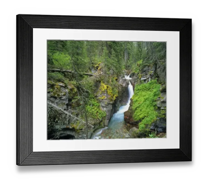Framed Print : Hidden Falls in the Many Glacier Valley of Glacier National Park, Montana, USA Framed Print : Hidden Falls in the Many Glacier Valley of Glacier National Park, Montana, USA