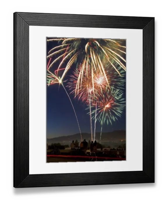 Framed Print : People watch a Fourth of July fireworks display in Boise, Idaho