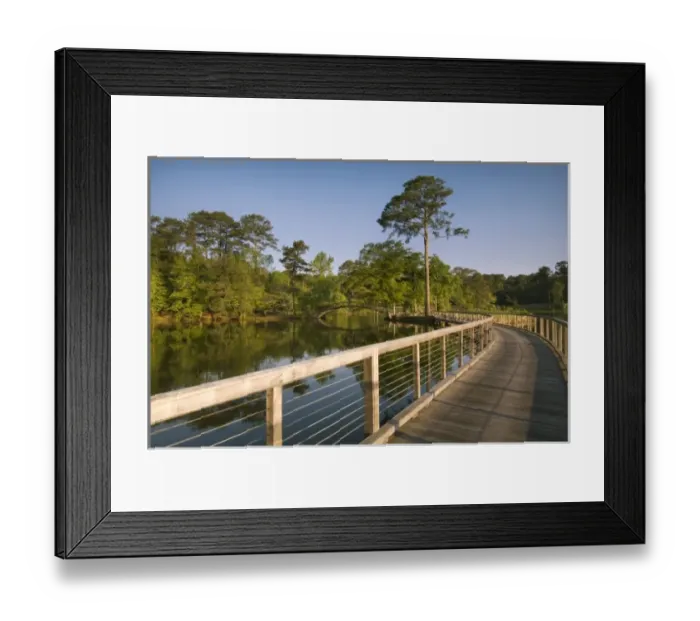 Framed Print : Bridge over a small pond during sunrise, Georgia, USA