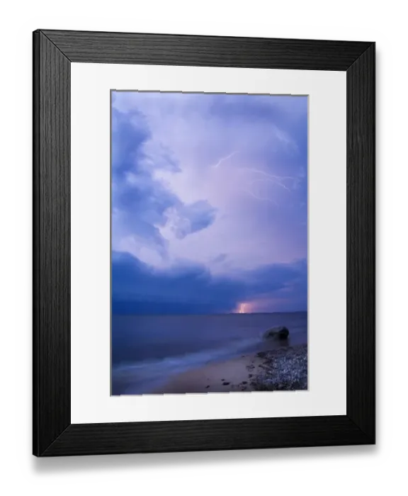 Framed Print : USA, Michigan, Upper Peninsula. Lightening over Lake Superior