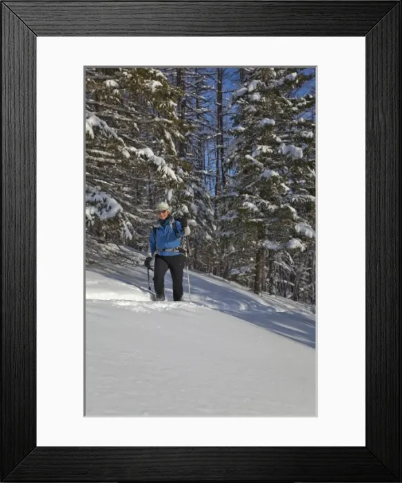 Framed Print : Cross country skiing on rocky Point in Glacier National Park in Montana (MR) Framed Print : Cross country skiing on rocky Point in Glacier National Park in Montana (MR)