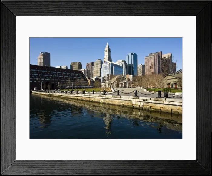 Framed Print : USA, Massachusetts, Boston. Waterfront at Long Wharf and Rose Kennedy Park, morning