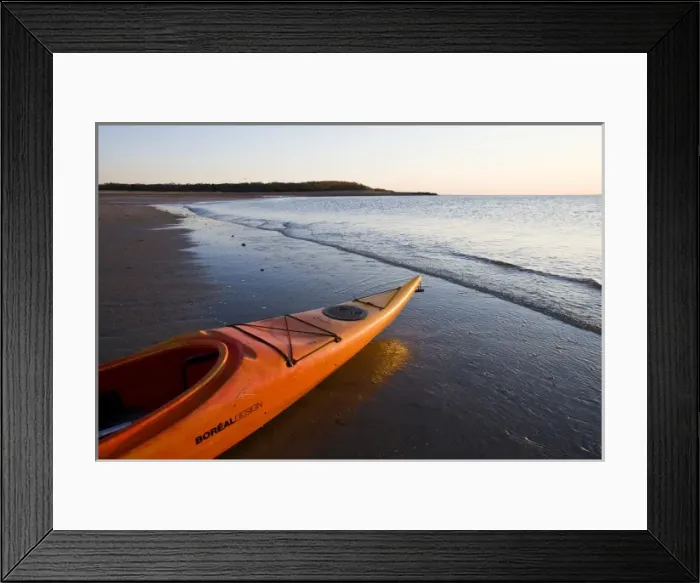 Framed Print : A kayak on the beach at dawn at the Shifting Lots Preserve in Plymouth, Massachusetts Framed Print : A kayak on the beach at dawn at the Shifting Lots Preserve in Plymouth, Massachusetts