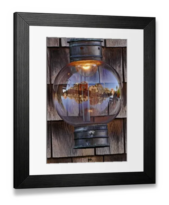Framed Print : Rockport, Massachusetts reflected in lamp globe, Rockport, Massachusetts Framed Print : Rockport, Massachusetts reflected in lamp globe, Rockport, Massachusetts