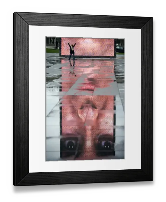 Framed Print : A photo of the Crown Fountain reflecting in puddles from recent rain in Chicago s Framed Print : A photo of the Crown Fountain reflecting in puddles from recent rain in Chicago s