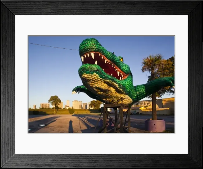 Framed Print : USA, Louisiana, New Orleans. Algiers, big aligator statue, morning Framed Print : USA, Louisiana, New Orleans. Algiers, big aligator statue, morning