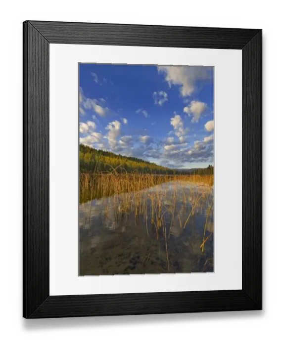 Framed Print : Sunrise lights clouds over Spencer Lake near Whitefish Montana