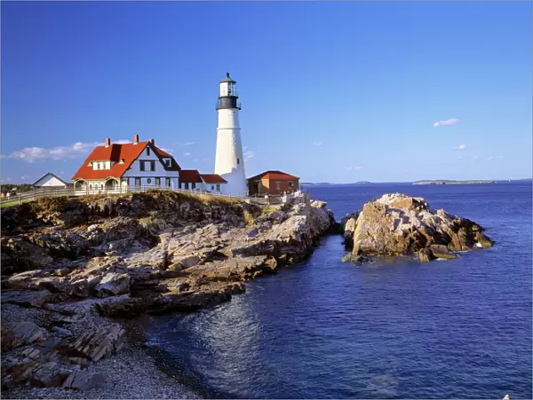 USA, Maine, Portland Head Light. Portland Head Lighthouse brightens the austere coast of Maine