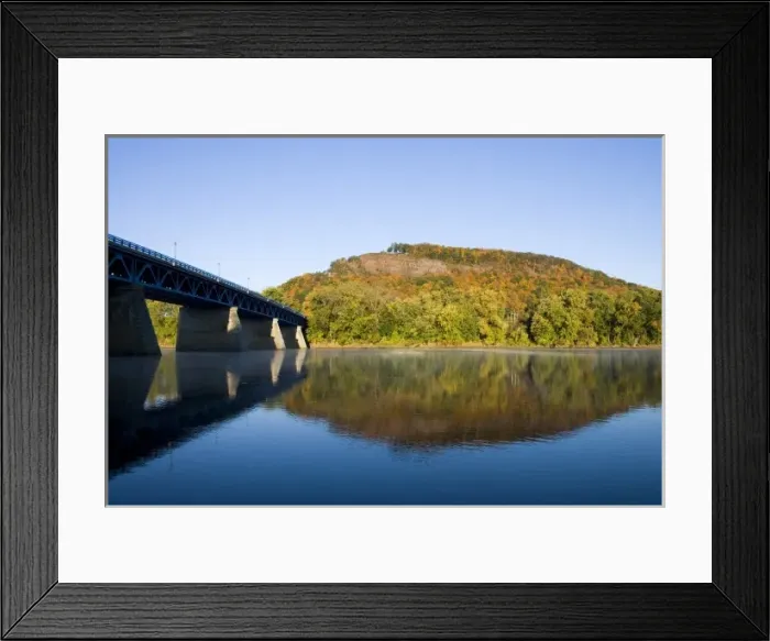 Framed Print : The Connecticut River, State Route 43 bridge, and South Sugarloaf Mountain as seen Framed Print : The Connecticut River, State Route 43 bridge, and South Sugarloaf Mountain as seen