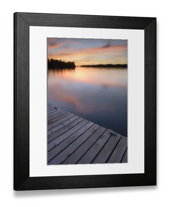 Framed Print : Sunset from wooden dock, Whispering Pines, Lake Kabetogama, Voyageurs National Park