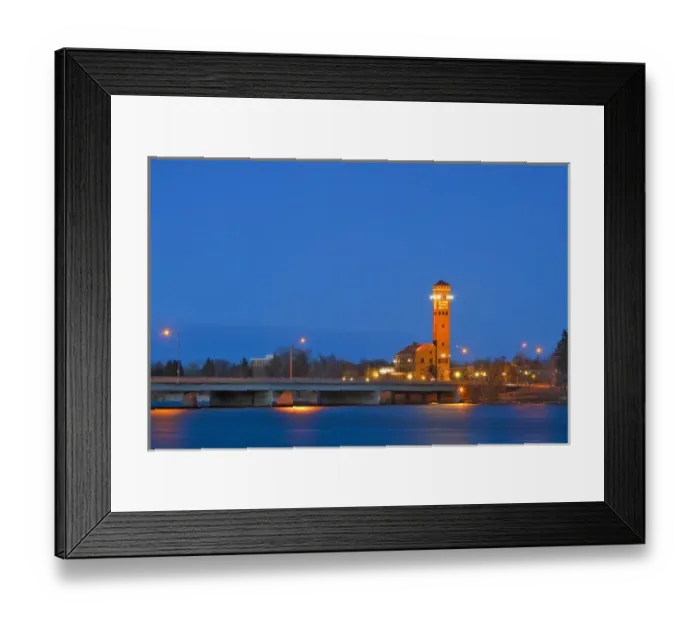 Framed Print : Overlooking the city of Great Falls, Montana at dusk looking across the Missouri