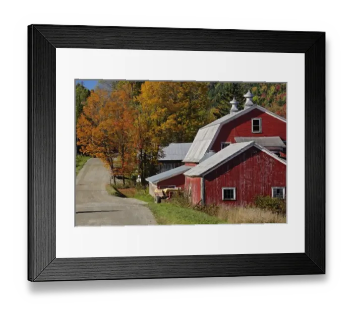 Framed Print : Road beside classic rural barn / farm in autumn, New Hampshire Framed Print : Road beside classic rural barn / farm in autumn, New Hampshire