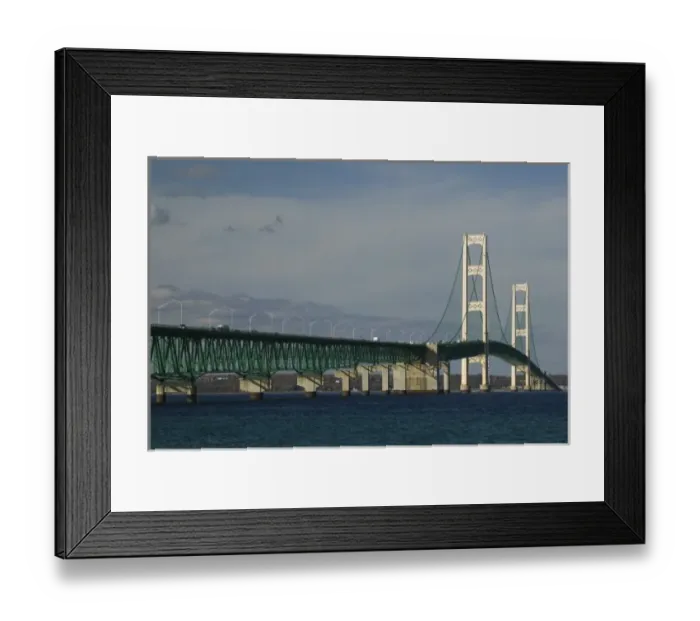 Framed Print : USA, Michigan, Straits of Mackinac: Mackinaw City, Mackinac Bridge  /  Late Afternoon