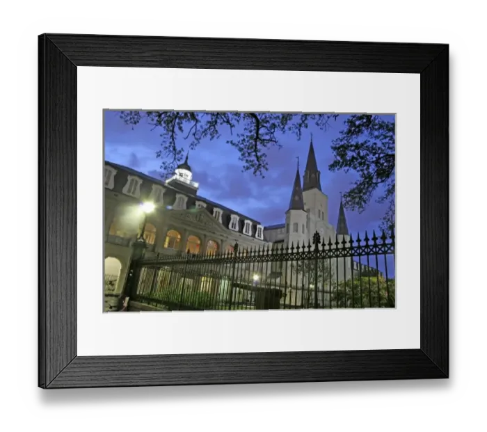 Framed Print : Rainy evening lighting St. Louis Cathedral at Jackson Square French Quarter New Orleans Framed Print : Rainy evening lighting St. Louis Cathedral at Jackson Square French Quarter New Orleans