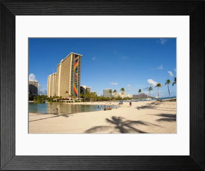 Framed Print : Honolulu, Hawaii. Lake and palm tree shadow of Rainbow Tower of Hiltons Waikiki Framed Print : Honolulu, Hawaii. Lake and palm tree shadow of Rainbow Tower of Hiltons Waikiki