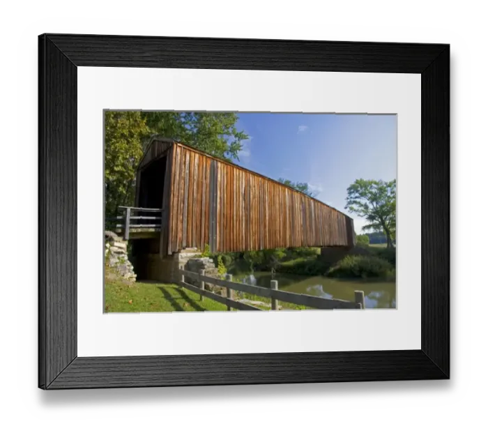 Framed Print : A covered bridge at the Burfordville Grist Mill in Burfordville, Missouri