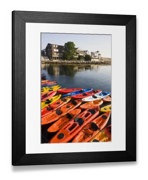 Framed Print : USA, Massachusetts, Cape Ann, Rockport. Rockport Harbor, ocean kayaks Framed Print : USA, Massachusetts, Cape Ann, Rockport. Rockport Harbor, ocean kayaks