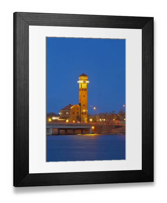 Framed Print : Overlooking the city of Great Falls, Montana at dusk looking across the Missouri