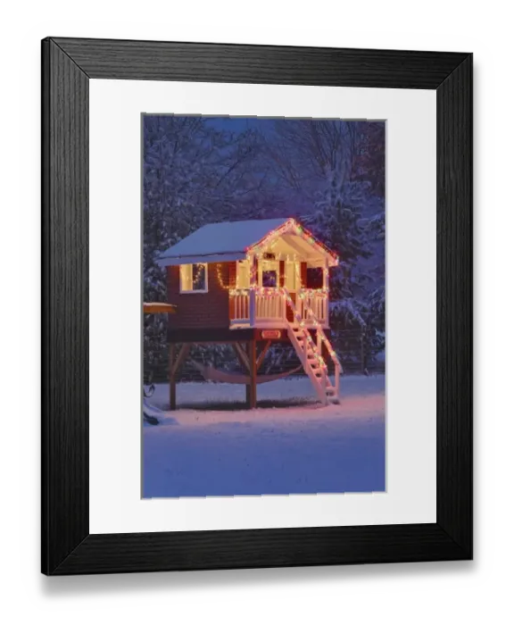 Framed Print : Childs playhouse in winter with snow and Christmas lights, Louisville, Kentucky Framed Print : Childs playhouse in winter with snow and Christmas lights, Louisville, Kentucky