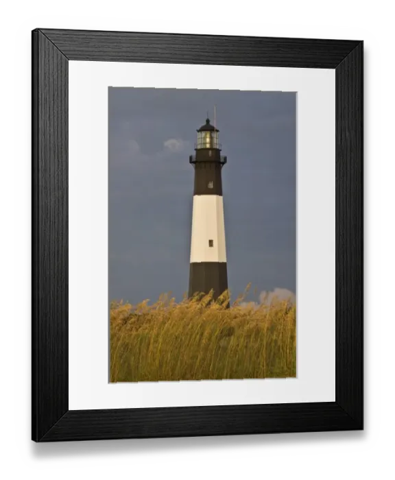 Framed Print : USA; Georgia; Tybee Island; Lighthouse and seaoats in early moring Framed Print : USA; Georgia; Tybee Island; Lighthouse and seaoats in early moring