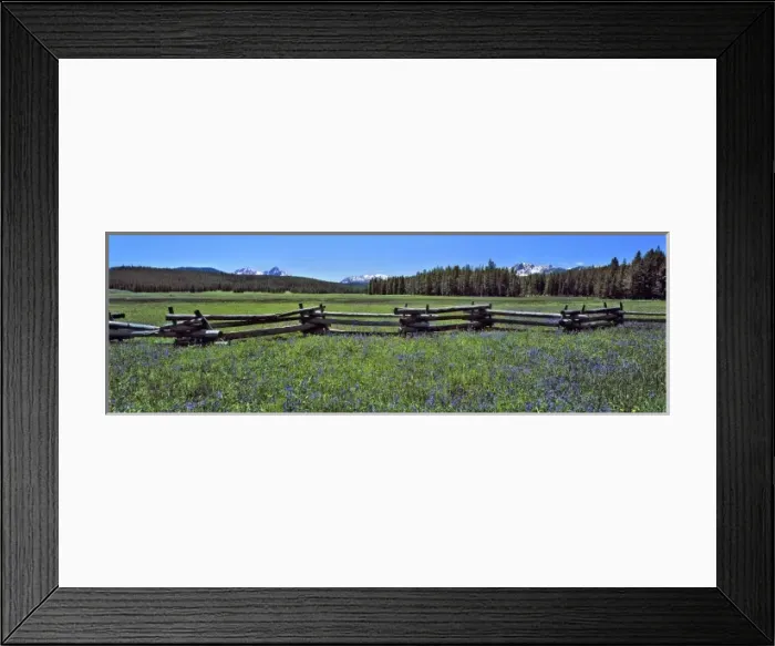 Framed Print : USA, Idaho, Sawtooth NRA. A split-rail fence divides a wildflower meadow in Sawtooth NRA, Idaho