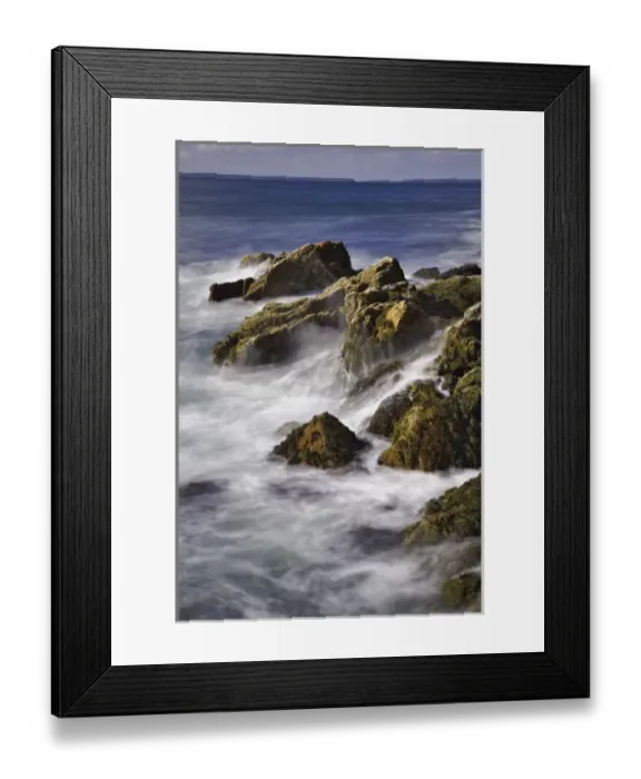 Framed Print : Long exposure of wave crashing against rocky coastline, Acadia National Park, Maine