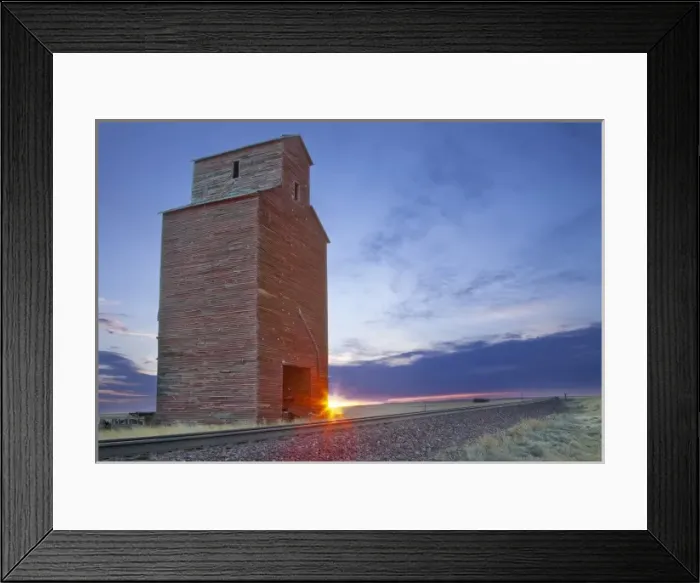 Framed Print : Old granary at Collins Montana at sunrise