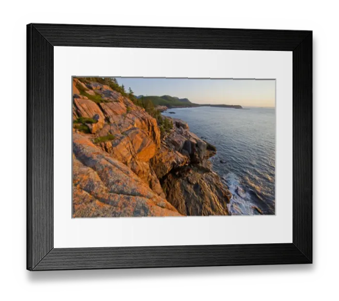Framed Print : Otter Cliffs at sunrise in Acadia National Park, Maine, USA