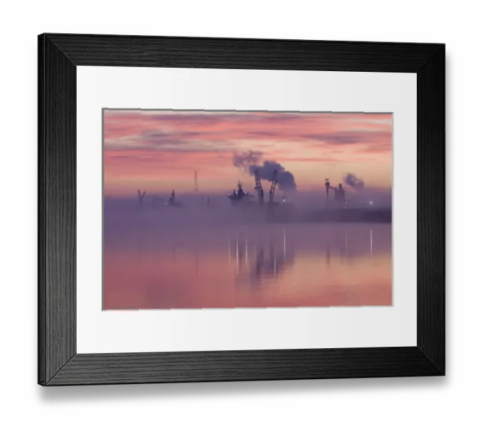 Framed Print : USA, Georgia, Savannah, Fog at dawn along the Savannah River