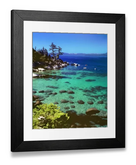 Framed Print : USA, Nevada, Lake Tahoe. Kayakers enjoy a lovely day on Lake Tahoe, Nevada