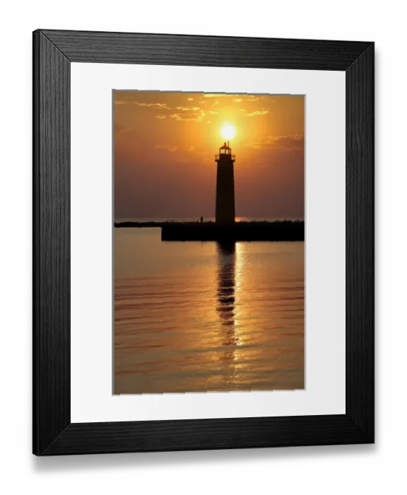 Framed Print : USA, Michigan, Muskegon. The setting sun silhouettes the lighthouse on Lake Michigan in Muskegon Framed Print : USA, Michigan, Muskegon. The setting sun silhouettes the lighthouse on Lake Michigan in Muskegon