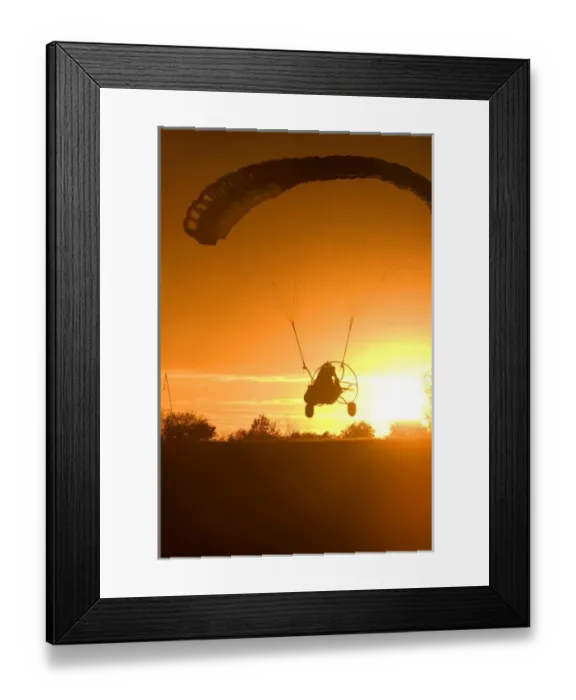 Framed Print : Powered parachute flying at sunset in Eation County, Michigan Framed Print : Powered parachute flying at sunset in Eation County, Michigan