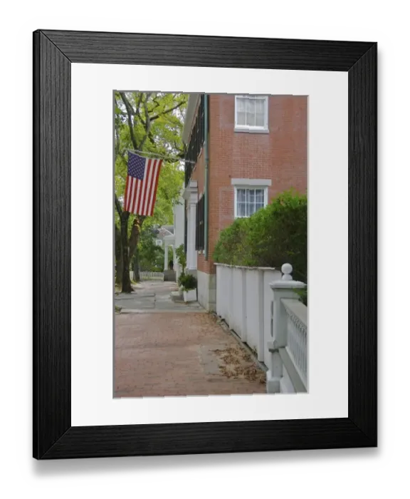 Framed Print : USA, Massachusetts, Nantucket. A view down a Nantucket sidewalk