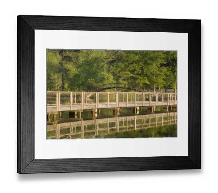 Framed Print : Unknown. Bridge over a small pond during sunrise, Georgia, USA
