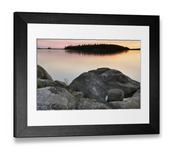 Framed Print : Sunset from rock island off the shore of Round Bear Island, Kabetogama Lake, Voyageurs Framed Print : Sunset from rock island off the shore of Round Bear Island, Kabetogama Lake, Voyageurs