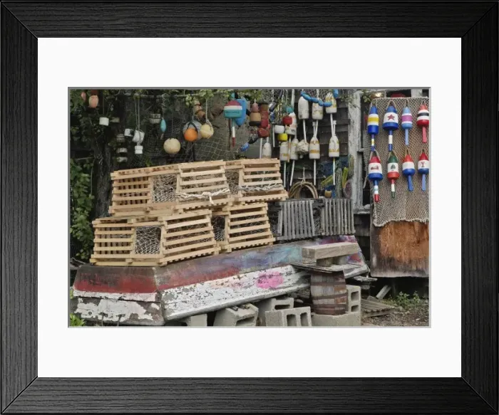 Framed Print : Lobster traps and buoys, Rockport, Massachusetts