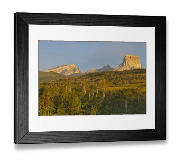 Framed Print : Chief, Ninaki, Papoose and Gable Mountains at sunrise in Glacier National Park, Montana