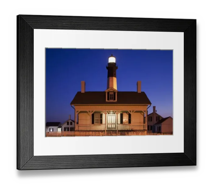 Framed Print : USA, Georgia, Tybee Island, Tybee Lighthouse at dusk on summer evening
