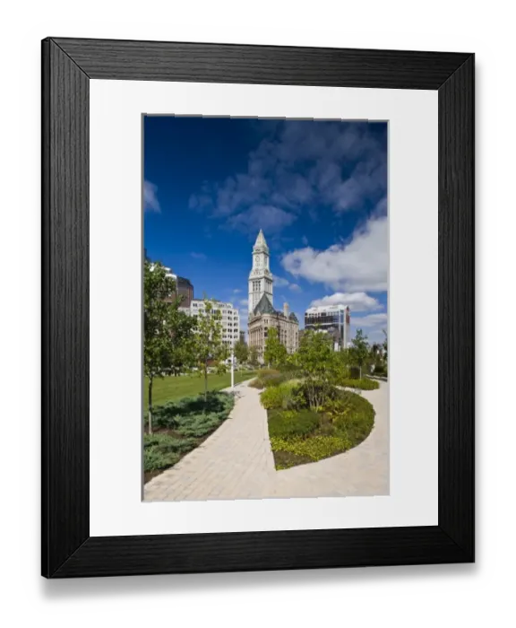 Framed Print : USA, Massachusetts, Boston. Atlantic Avenue Greenway and Customs House Framed Print : USA, Massachusetts, Boston. Atlantic Avenue Greenway and Customs House