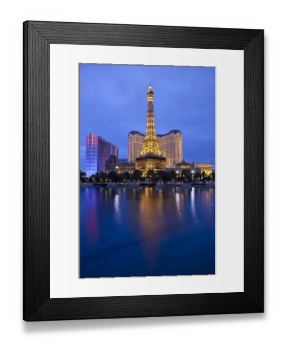 Framed Print : USA, Nevada, Las Vegas. Paris Las Vegas and Ballys Hotels, The Strip, evening Framed Print : USA, Nevada, Las Vegas. Paris Las Vegas and Ballys Hotels, The Strip, evening