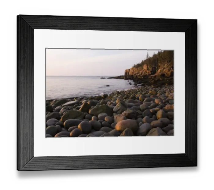 Framed Print : Early morning on the cobblestone beach in Momument Cove in Maines Acadia National Park Framed Print : Early morning on the cobblestone beach in Momument Cove in Maines Acadia National Park