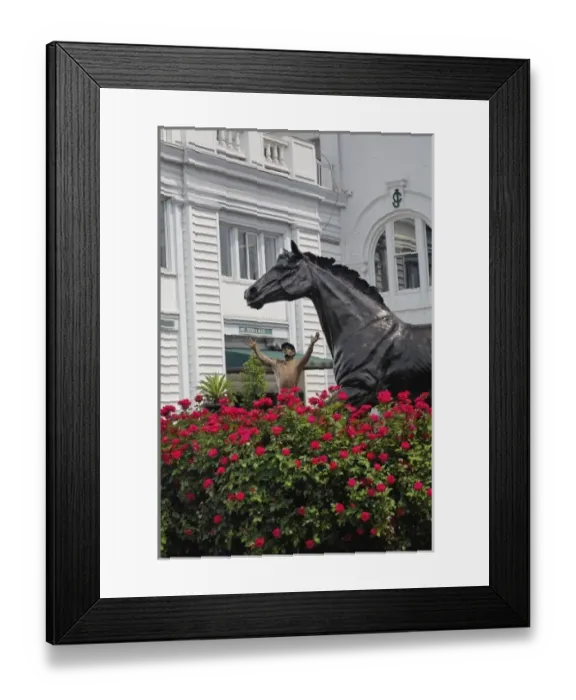 Framed Print : Paddock area and statue of Pat Day, a famous jockey, Churchill Downs, Louisville Framed Print : Paddock area and statue of Pat Day, a famous jockey, Churchill Downs, Louisville